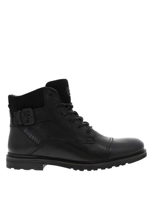 Boots en cuir noires à talon décroché bas avec des lacets et un zip latéral