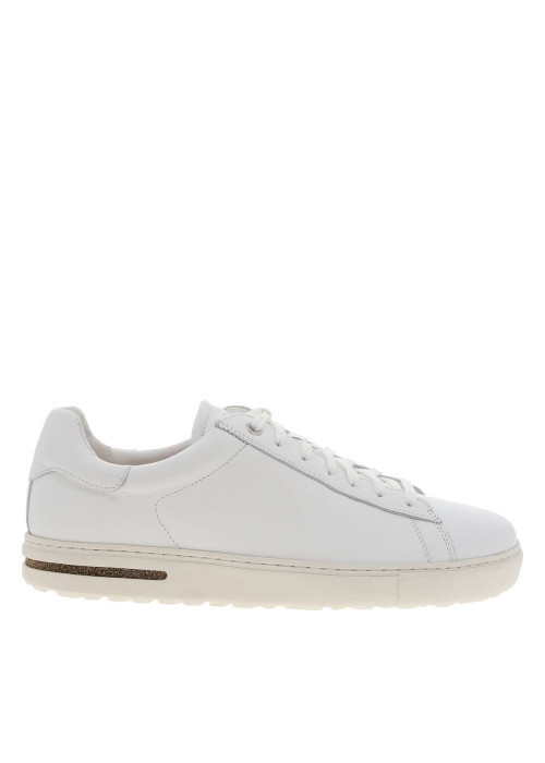 Tennis blanches en cuir à talon plat avec renfoncement effet copeaux et à lacets