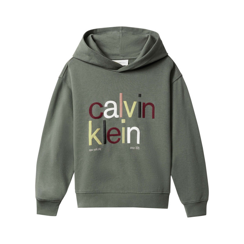 Calvin Klein Jeans - Sweat En Coton Kaki Coupe Ajustée Avec Un Col à Capuche Et Un Imprimé - Kaki Calvin Klein Jeans - Sweat En Coton Kaki Coupe Ajustée Avec Un Col à Capuche Et Un Imprimé - Kaki