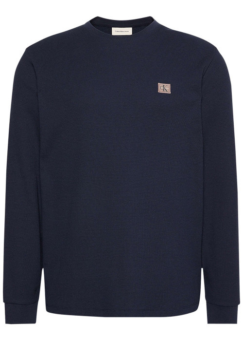 T-shirt marine maille effet gaufrée coupe ajustée et des manches longues
