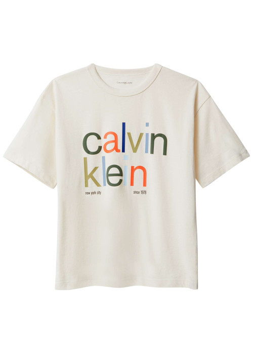 T-shirt en coton écru imprimé à coupe ajustée et un col rond