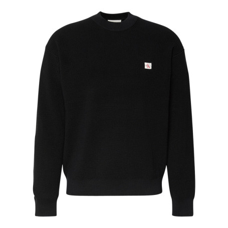 Pull en coton noir uni coupe ajustée col rond...