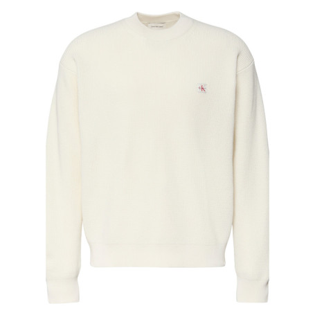 Pull en coton écru à maille effet gaufrée avec...