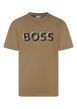 Thumbnail T-shirt en coton camel à imprimé avec une coupe droite et un col rond
