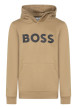 Thumbnail Sweat en coton camel à coupe droite avec un col à capuche et logo imprimé