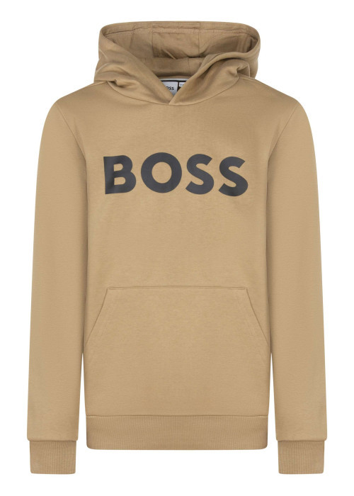 Sweat en coton camel à coupe droite avec un col à capuche et logo imprimé