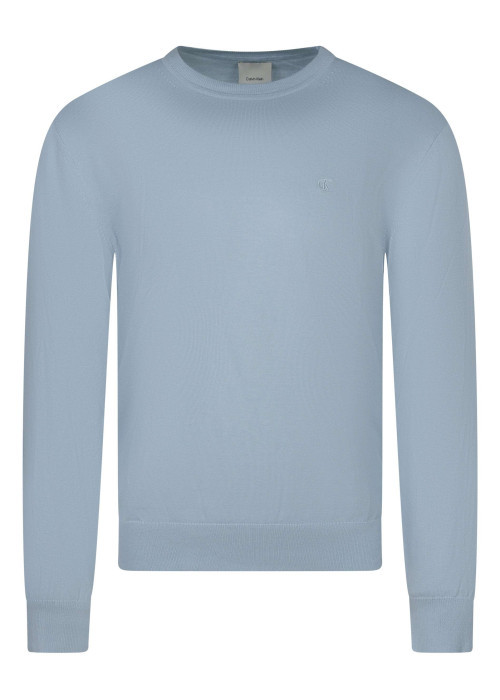 Pull ciel uni en coton avec une coupe droite et un col rond