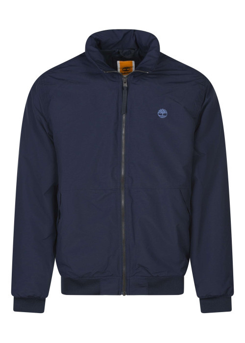 Blouson marine uni avec une coupe droite et un col montant zippé
