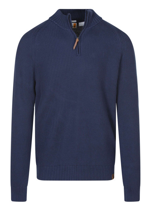 Pull en coton marine uni avec une coupe droite et un col camionneur