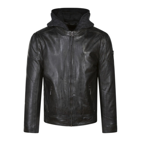 Blouson anthracite en cuir de mouton à coupe...