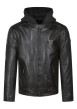 Thumbnail Blouson anthracite en cuir de mouton à coupe droite et avec un col à capuche