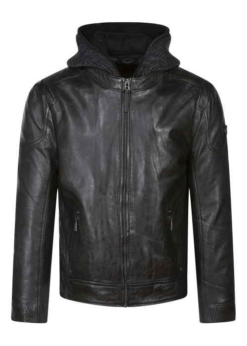 Blouson anthracite en cuir de mouton à coupe...