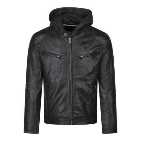 Blouson noir en cuir de mouton avec une coupe...