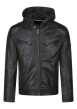 Thumbnail Blouson noir en cuir de mouton avec une coupe droite et un col à capuche