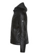 Thumbnail Blouson noir en cuir de mouton avec une coupe droite et un col à capuche - Image 3