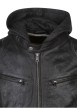 Thumbnail Blouson noir en cuir de mouton avec une coupe droite et un col à capuche - Image 4