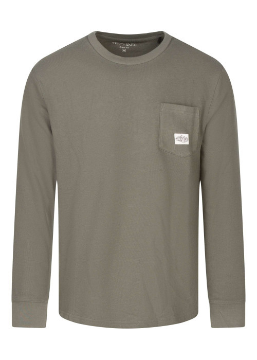 T-shirt kaki uni en coton avec une coupe droite et un col rond