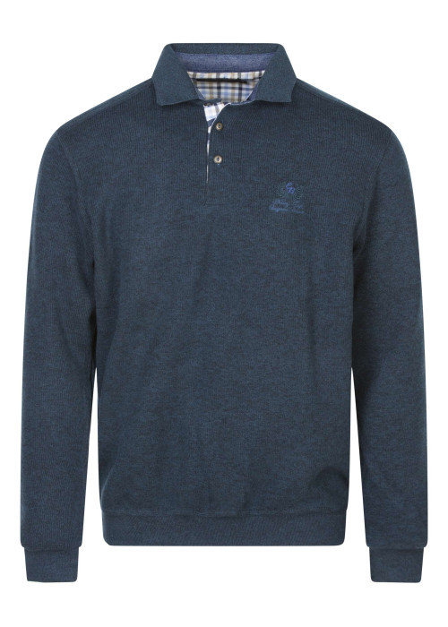 Sweat marine moucheté avec un col polo et des manches longues