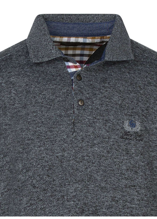 Sweat anthracite moucheté avec un col polo et des manches longues