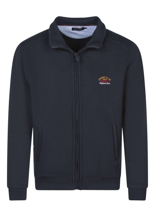 Sweat marine côtelé avec un col montant zippé et des manches longues
