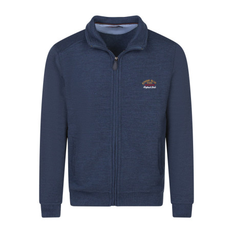 Sweat bleu côtelé avec un col montant zippé et...