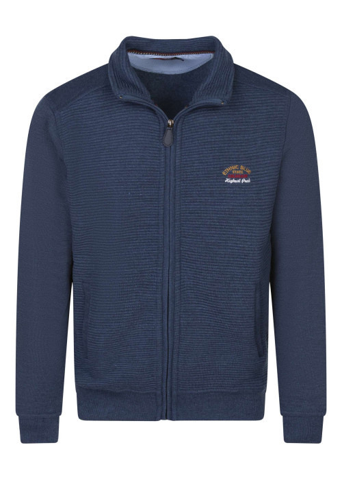 Sweat bleu côtelé avec un col montant zippé et des manches longues