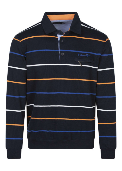 Sweat marine à rayures avec une coupe droite et un col polo