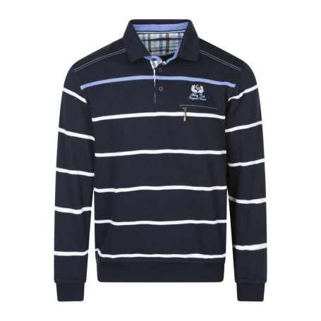 Sweat marine avec rayures blanches et bleues et...
