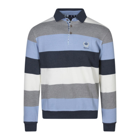 Sweat à rayures bleues, grises et blanches avec...