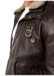 Thumbnail Blouson en cuir de mouton brun uni avec une coupe droite et un col à revers - Image 4