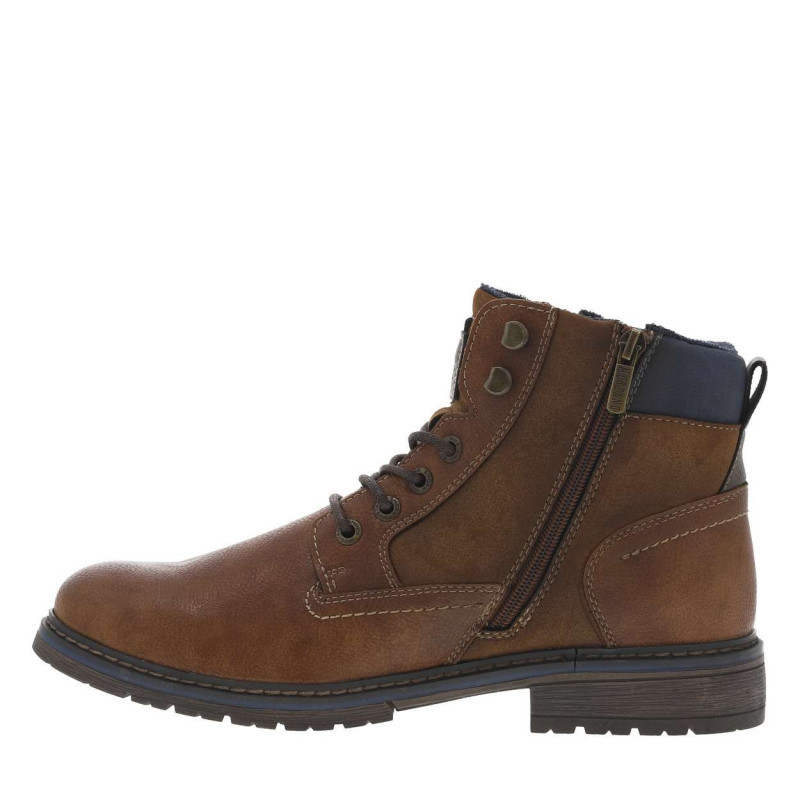Mustang - Boots Brunes à Talon Décroché Bas Avec 2 Zips Et Des Lacets Ronds - Brunes Mustang - Boots Brunes à Talon Décroché Bas Avec 2 Zips Et Des Lacets Ronds - Brunes