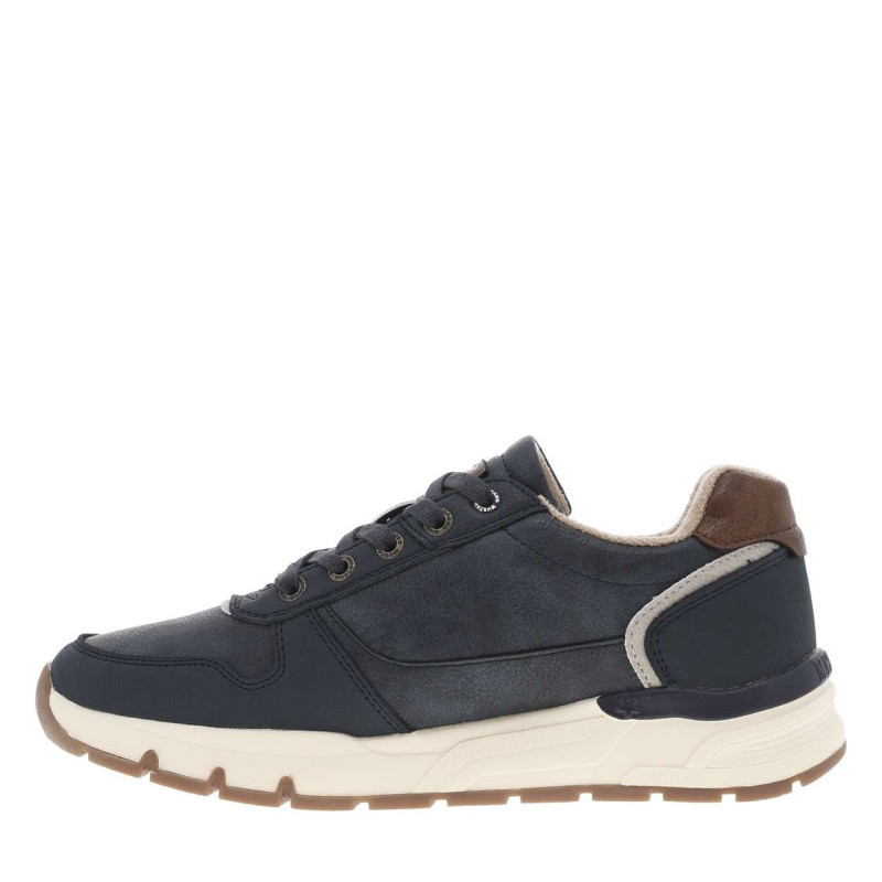 Mustang - Baskets Bleu Marine à Talon Plat Avec Des Lacets Et Un Zip Latéral - Bleu Marine Mustang - Baskets Bleu Marine à Talon Plat Avec Des Lacets Et Un Zip Latéral - Bleu Marine