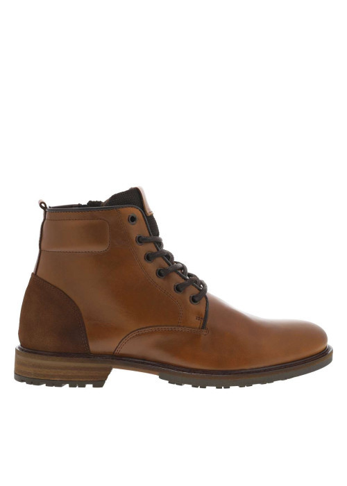 Bottines tan en cuir à talon décroché bas avec des lacets et un zip latéral