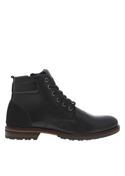 Bottines en cuir noires à talon plat avec un zip et des lacets ronds