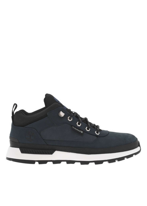Sneakers en cuir bleu marine à talon plat avec des lacets ronds