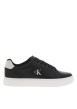 Thumbnail Tennis en cuir noires à talon plat avec des lacets et logo blanc