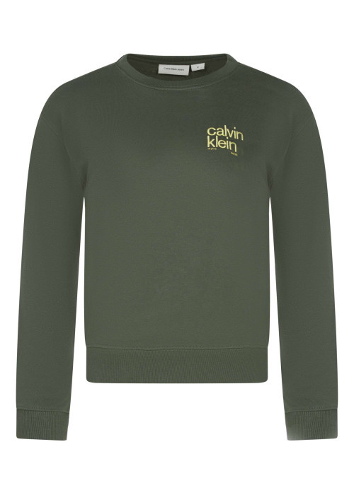 Sweat en coton kaki à coupe droite avec un col rond et un logo imprimé