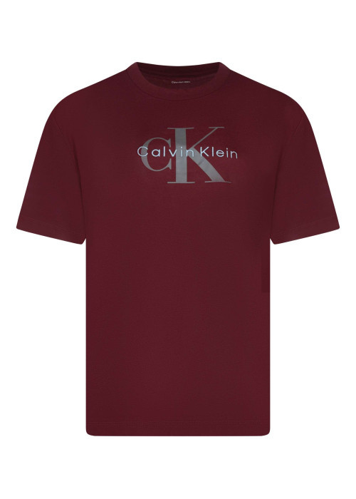 T-shirt en coton bordeaux à coupe droite avec un logo imprimé et un col rond