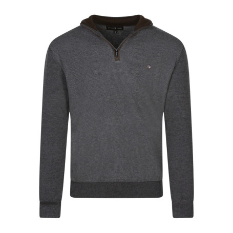 Pull en coton anthracite uni coupe ajustée avec...