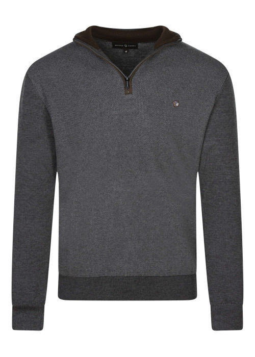 Pull en coton anthracite uni coupe ajustée avec un col camionneur