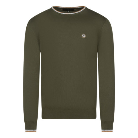 Pull en coton kaki uni coupe ajustée et un logo...