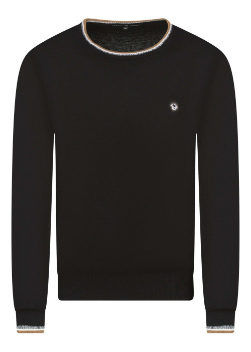 Pull en coton noir uni coupe ajustée et un logo en relief sur la poitrine