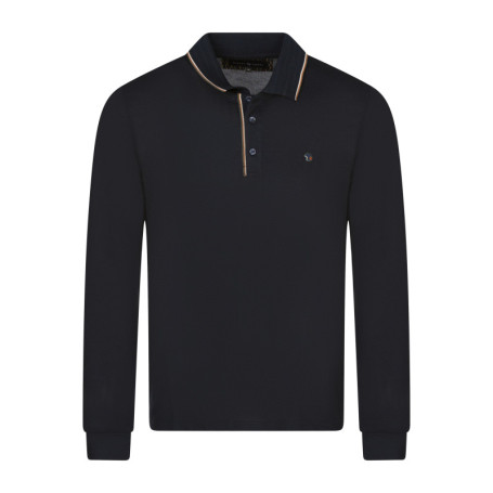 Polo marine uni coupe ajustée col boutonné et à...