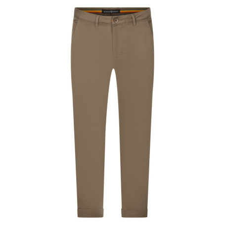 Pantalon chino en coton taupe uni avec une...