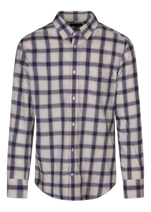 Chemise en coton beige à carreaux coupe regular fit avec un col français
