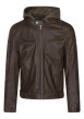 Thumbnail Blouson en cuir marron uni coupe ajustée col à capuche et fermeture zippée
