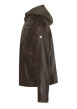 Thumbnail Blouson en cuir marron uni coupe ajustée col à capuche et fermeture zippée - Image 3