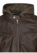 Thumbnail Blouson en cuir marron uni coupe ajustée col à capuche et fermeture zippée - Image 4