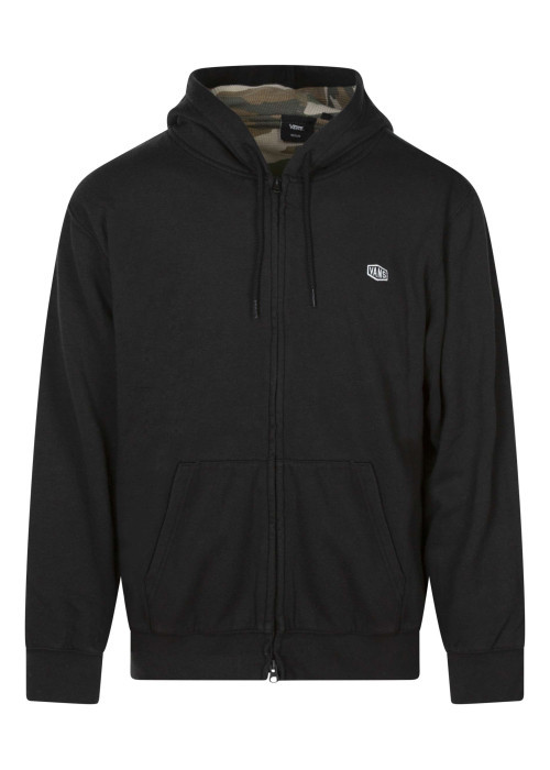 Sweat zippé en coton mélangé noir uni coupe ajustée et doublure motif camouflage