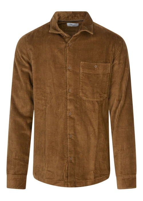 Chemise en coton camel unie coupe regular fit avec un col à revers